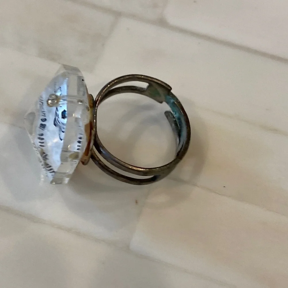 Juliette Ramade Hand Painted White Cat Ring OS